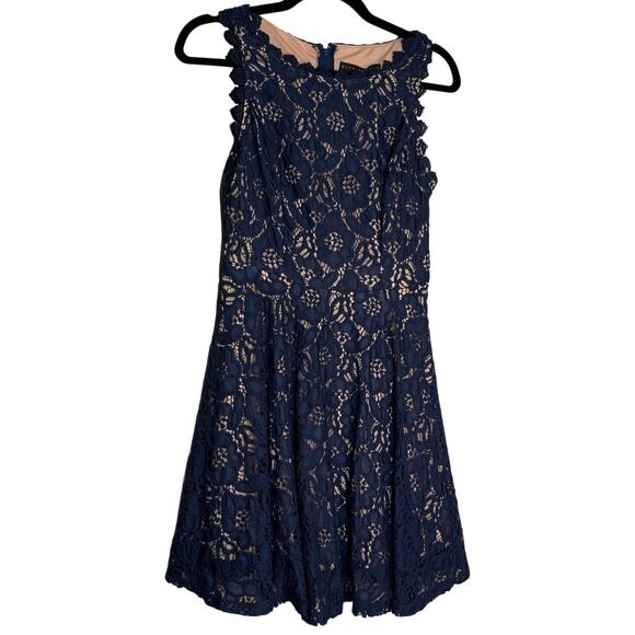 City Studio Fit & Flare Mini Dress Juniors 5 Blue Lace Sleeveless Coquette Party - Picture 2 of 10
